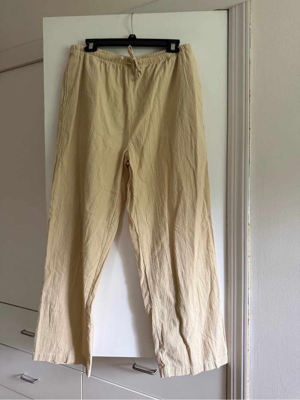 Denim&Co Cream Tie-waist Cotton Gauze Pants